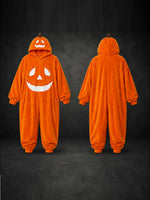 Ghost Pumpkin Hooded Onesie – Plush Halloween Jumpsuit