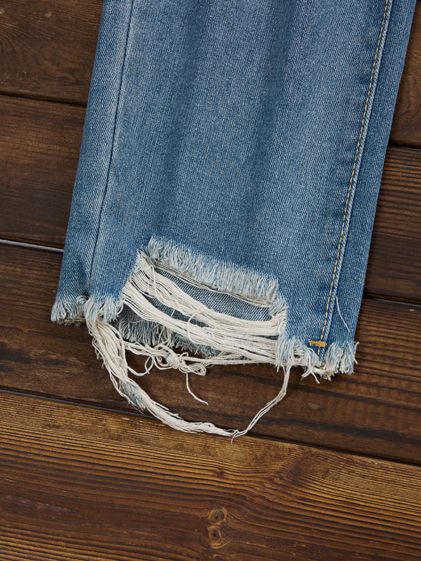 Stylish Distressed Ripped Jeans with Frayed Hem