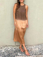 Casual CottonSlit Gradient Tie-dye Sleeveless Long Dress