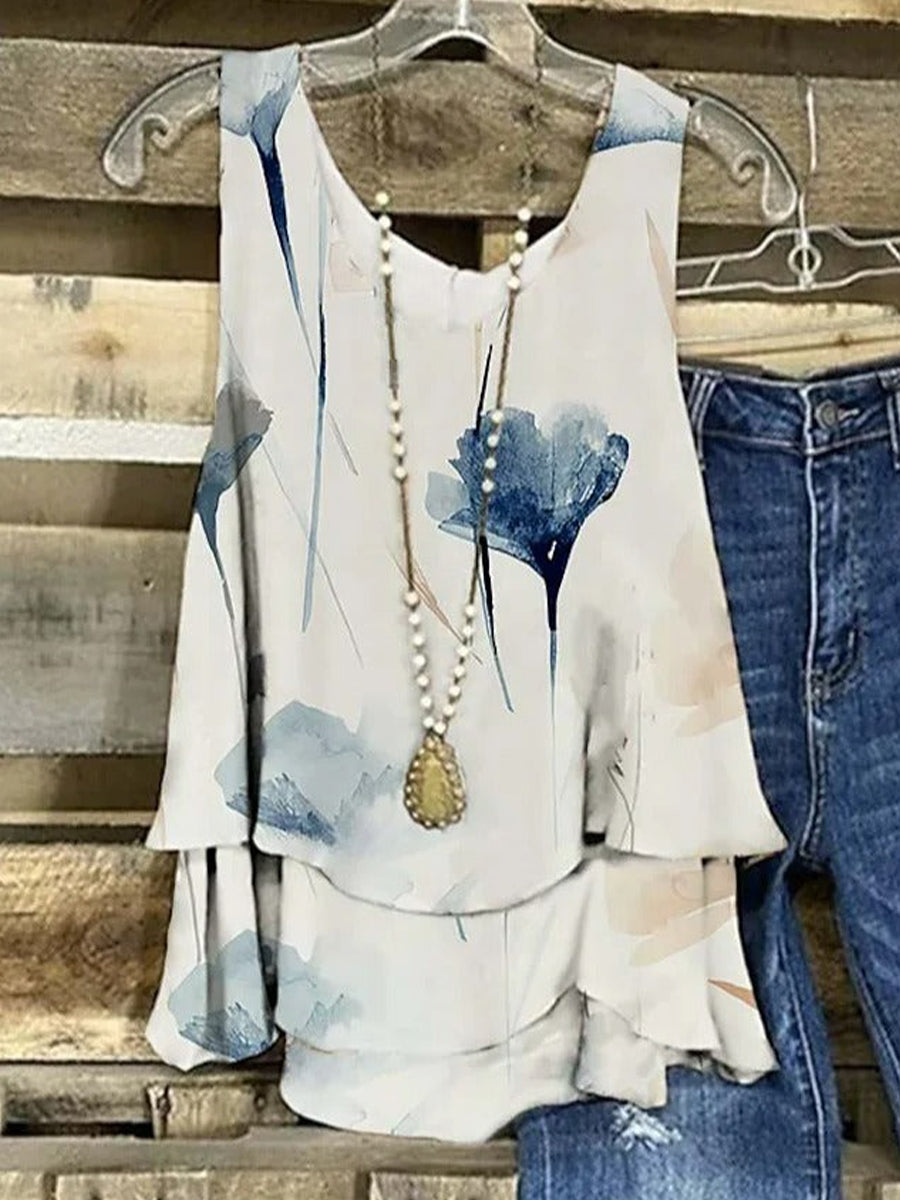 Floral Crew Neck Casual Tank Top