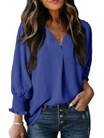 Casual 3/4 Sleeve V Neck Loose Fit Basic Tees
