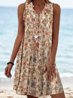 Women's Vintage Floral Sleeveless V-Neck A-Line Summer Dress