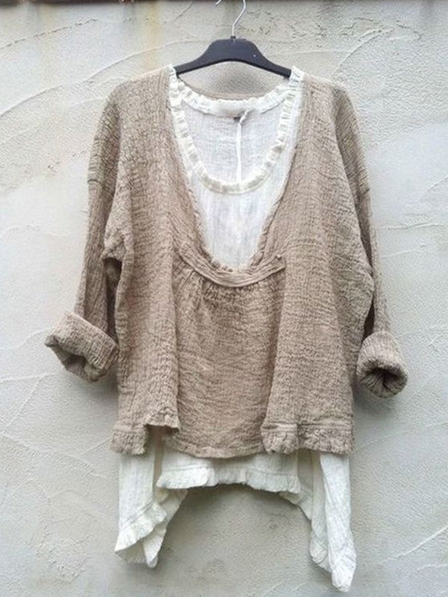 Women's Casual Layered Look Loose Fit Long Sleeve Tunic Top