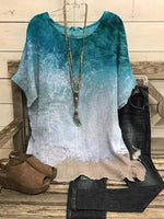Beach Graphic Print Short Sleeve Crew Neck Blouse