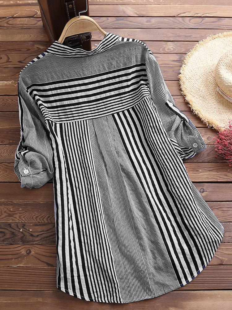 Women's Casual Striped 3/4 Sleeve Button-Down Blouse
