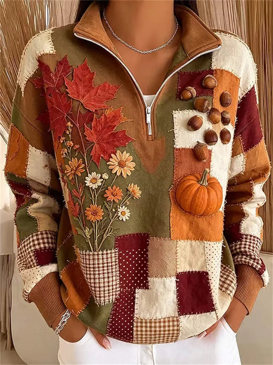 Casual Floral Stand Collar Long Sleeve Sweatshirt