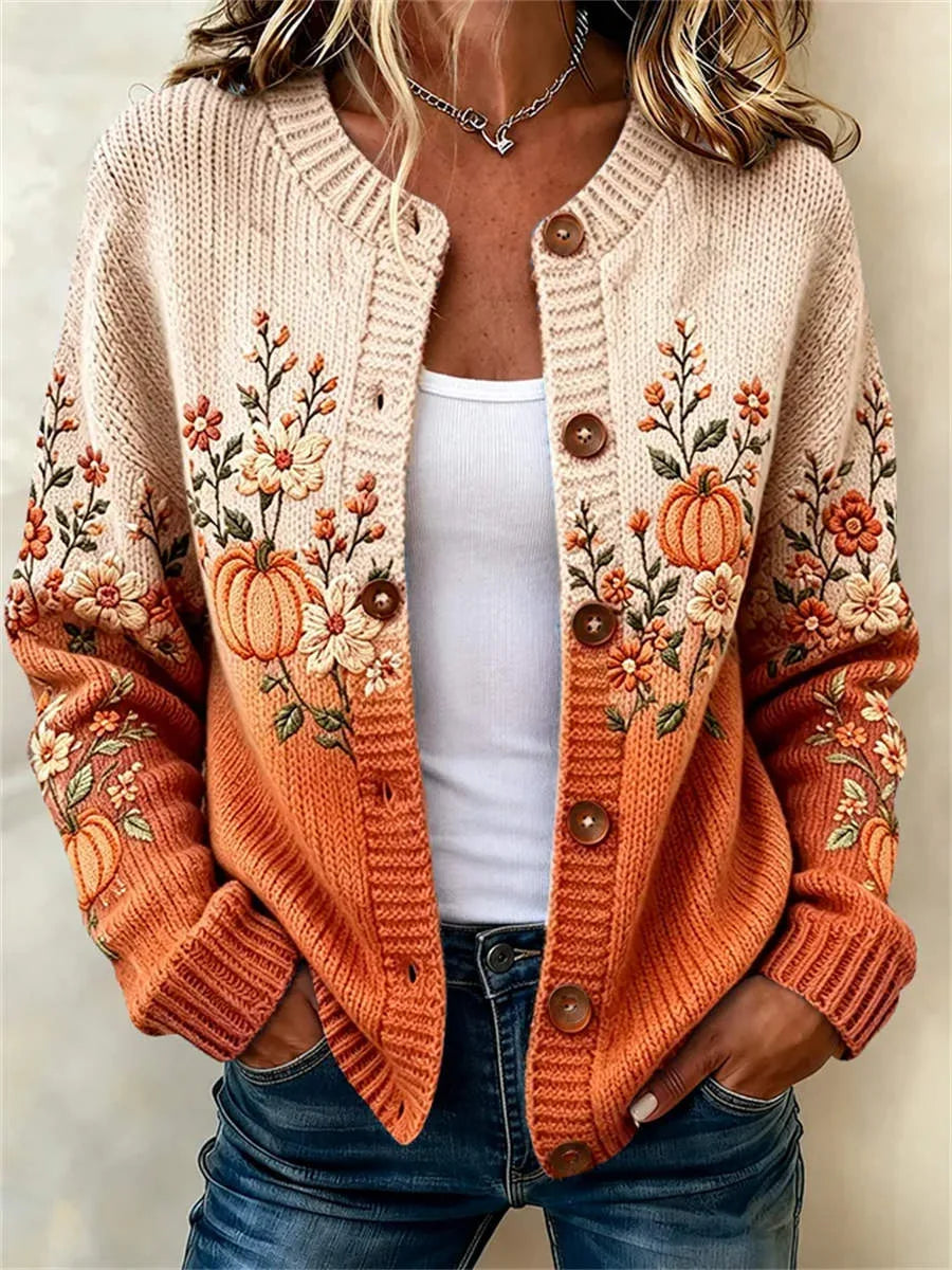 Women Floral Long Sleeve Comfy Vintage Printing Cardigan