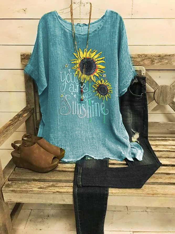 Floral Short Sleeve Shift Crew Neck Blouse