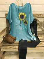 Floral Short Sleeve Shift Crew Neck Blouse