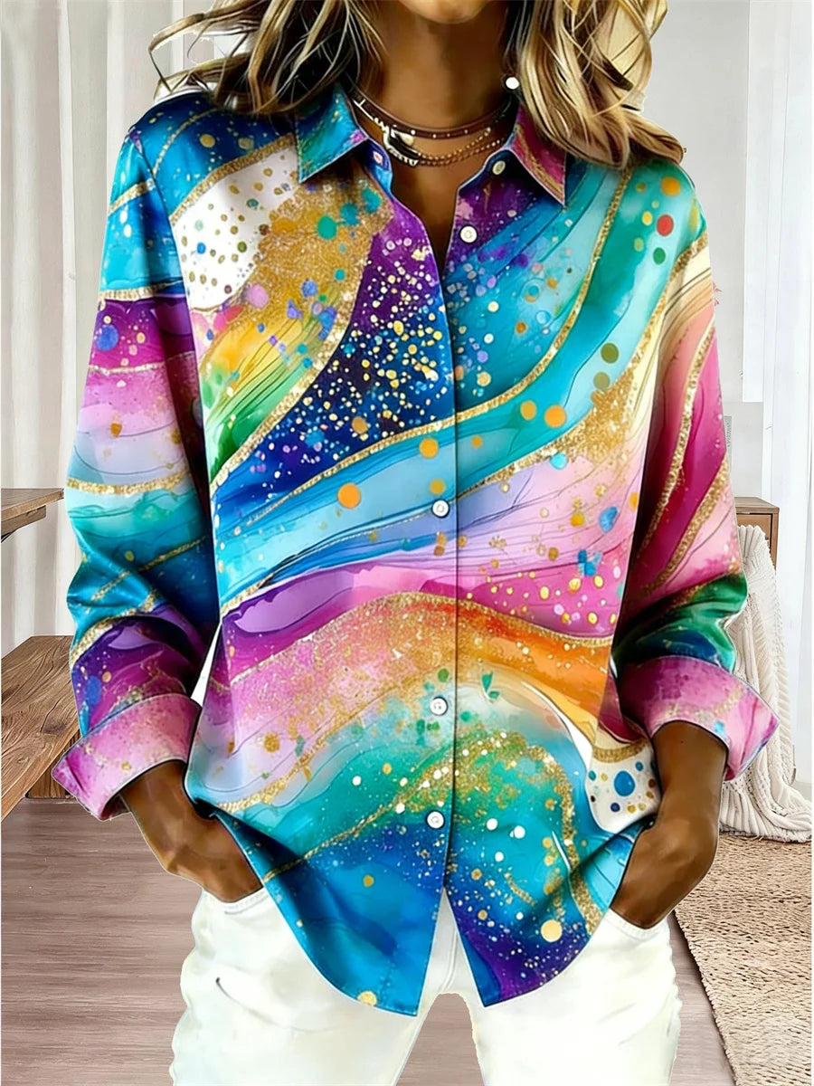 Casual Long Sleeve Abstract Regular Loose Shirt