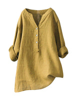 Standing Collar Solid Color Button Up Long Sleeve Top