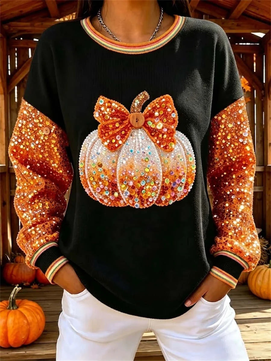 Casual Halloween Crew Neck Long Sleeve Sweatshirt