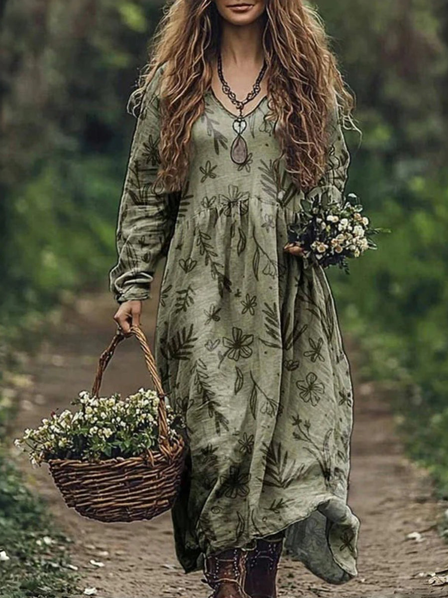 Vintage Floral Print Dress