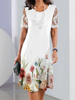 Crew Neck Lace Print Midi Dress