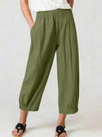 Green Casual High Waist Harem Pants