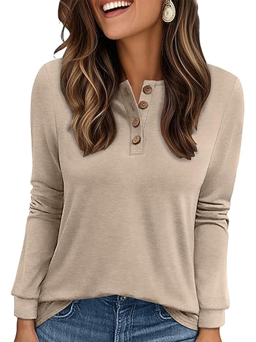Casual Crew Neck Long Sleeve Plain Blouse
