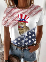 Women¡¯s American Flag Cat Graphic Short Sleeve Casual T-shirt