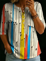 Multicolor Abstract Stripe Print 3/4 Sleeve Top