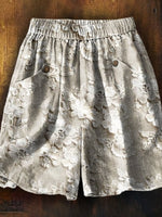 Women's Vintage Flower Art Printed Casual Pocket Shorts