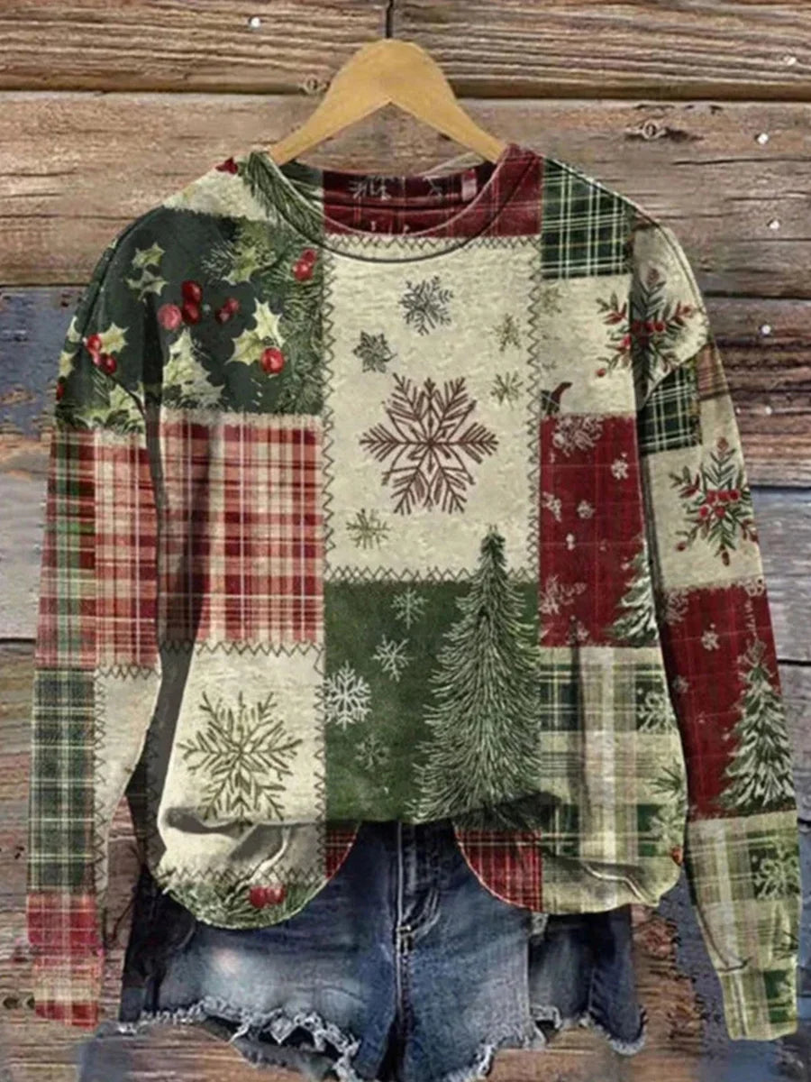 Vintage Christmas Round Neck Long Sleeve Sweatshirt