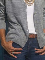 Gray Solid Casual Tops Long Sleeve Cardigan