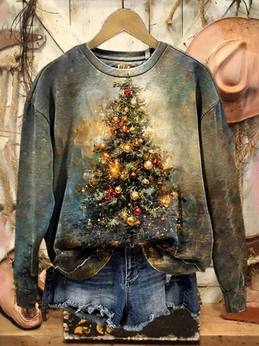 Vintage Christmas Round Neck Long Sleeve Sweatshirt