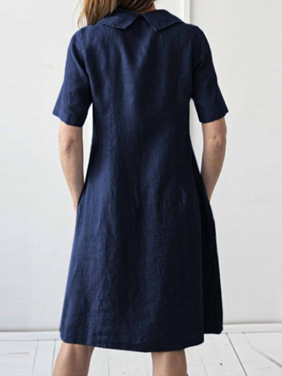 Cotton Crew Neck Short Sleeve Midi Dress