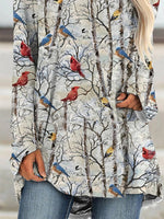 Multi Casual Graphic Tops Round Neck Long Sleeve Bird Printed Sweatshirts