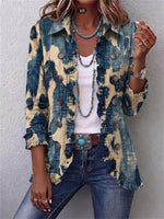 Boho-style Distressed Tie-dye Ruffle Long Sleeve Jacket