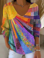 Colourful Vintage V-neck Long Sleeve T-Shirt