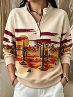 Casual Wild West Stand Collar Long Sleeve Sweatshirt