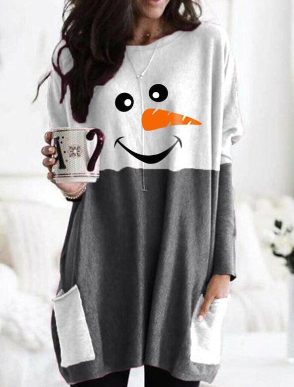 Cozy Christmas Snowman Face Long Sleeve T-shirt