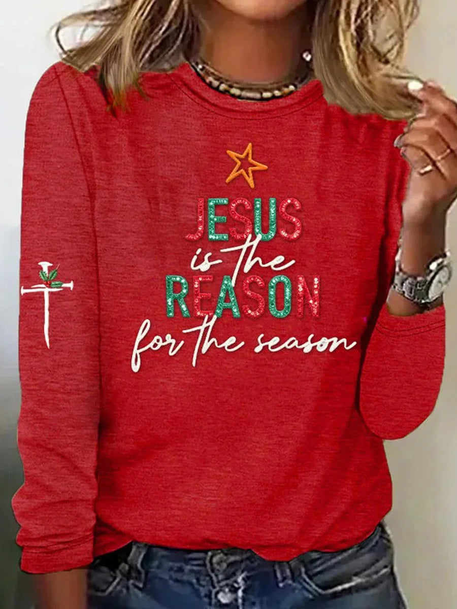 Stunning Red Round Neck Long Sleeve Top