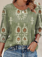 Green Round Neck 3/4 SleeveTop