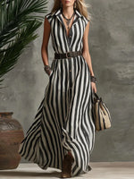Elegant Striped Sleeveless Maxi Dress
