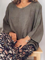 Plain Casual O Neck Long Sleeve Blouse