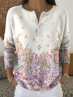 Women's Retro Floral Art Print Buttoned Long Sleeve Cardigan Sweater