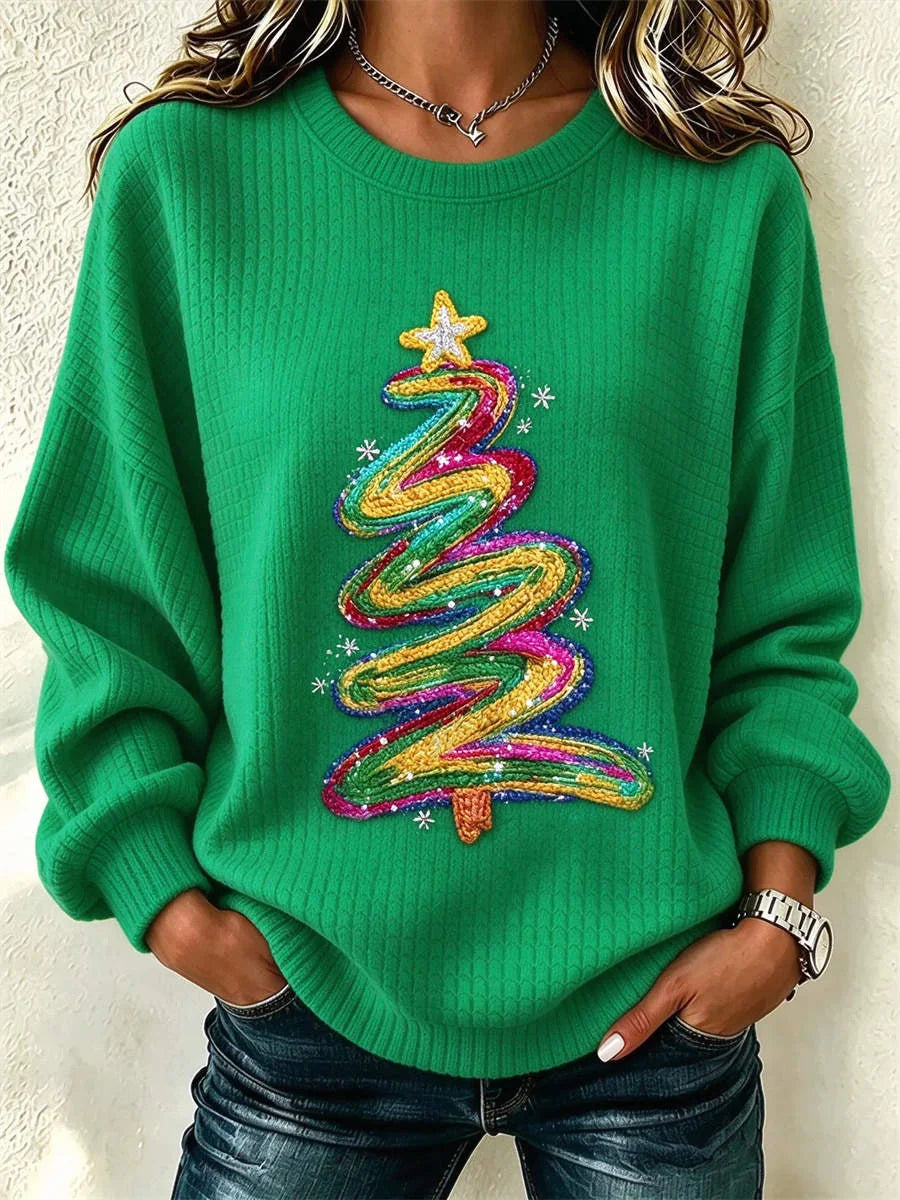 Casual Christmas Tree Crew Neck Long Sleeve Sweatshirt
