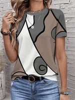 Women Abstract Print Round Neck Short Sleeve T-shirt