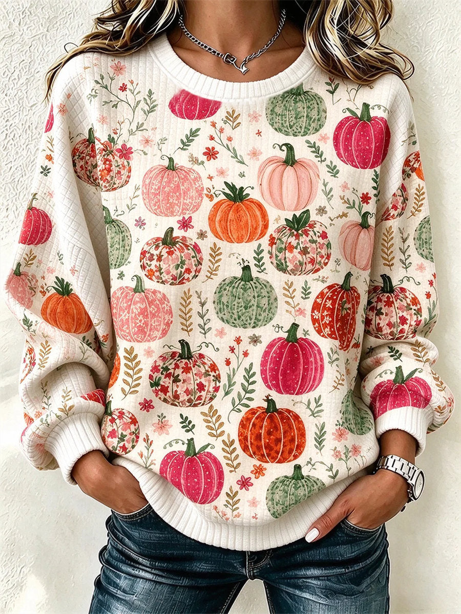 Casual Pumpkin Pattern Crew Neck Long Sleeve Sweatshirt