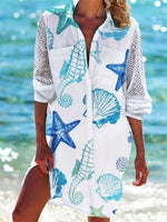 Loose Graphic Printed V Neck Half Sleeve Short Dress