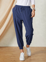 Navy Solid Sashes Casual Pants