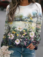 Multicolor Casual Round Neck Floral Printed Long Sleeve Sweatshirts