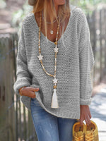 Gray Casual Graphic Tops Long Sleeve V Neck Sweater