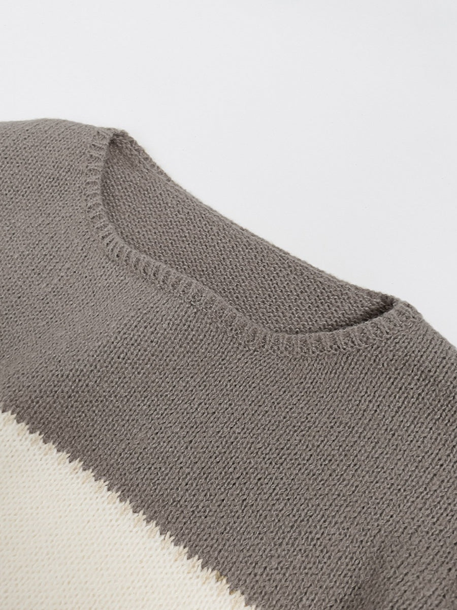 Women Yarn Color Block Long Sleeve Comfy Casual Sweater