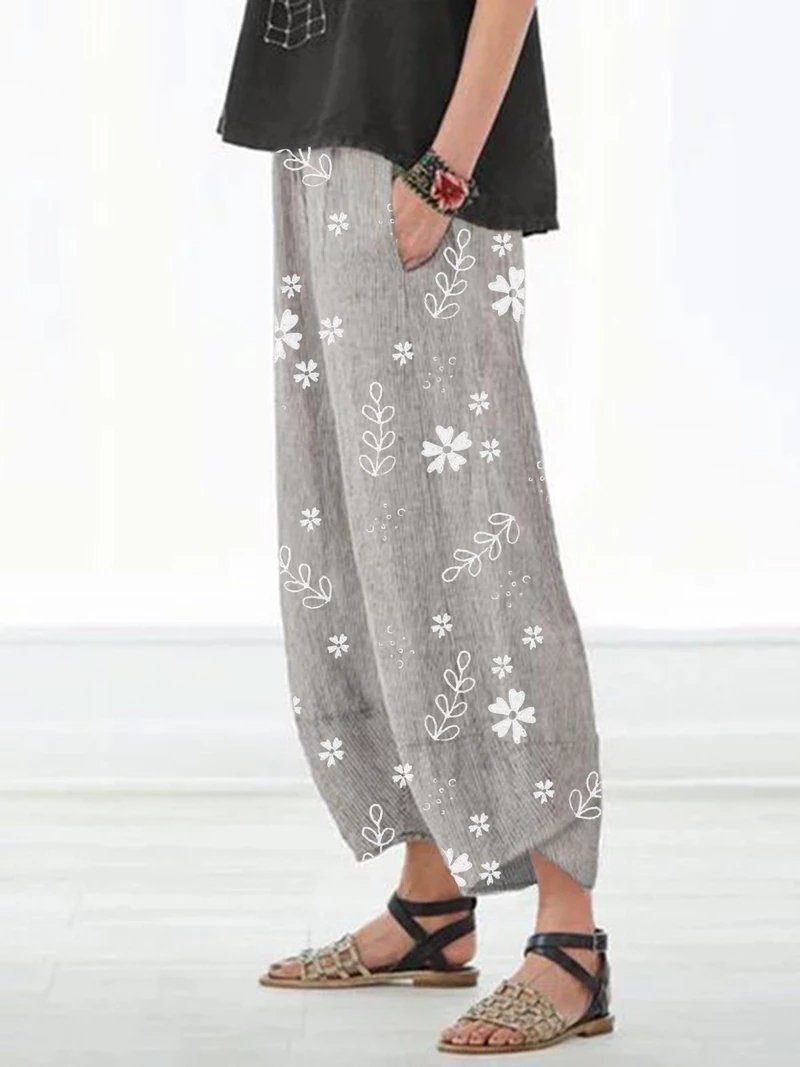 Casual Floral Printed Pockets Pants