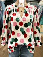 Vintage Polka Dot V-neck Long Sleeve Blouse