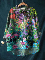Oil Painting Garden Decorative Pattern Casual Long Sleeve Shirt