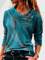 Blue Casual Graphic Tops Round Neck Long Sleeve Marble Printed Sweatshirt