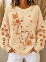 Casual Cat Crew Neck Long Sleeve Sweatshirt